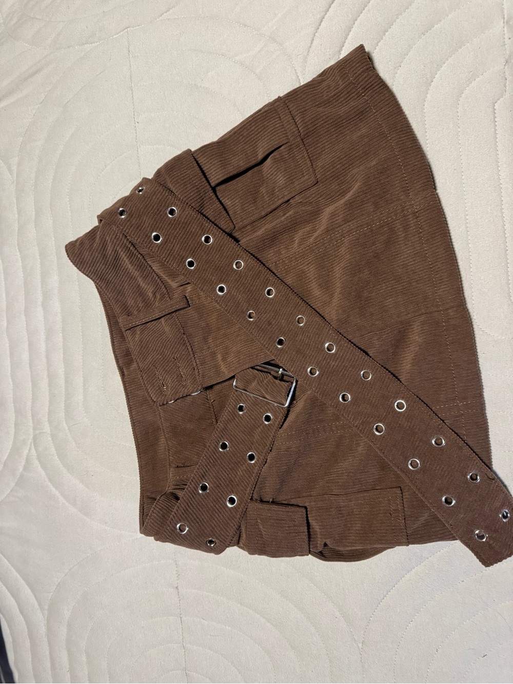 Windsor Brown Corduroy Mini Skirt with Grommet Belt